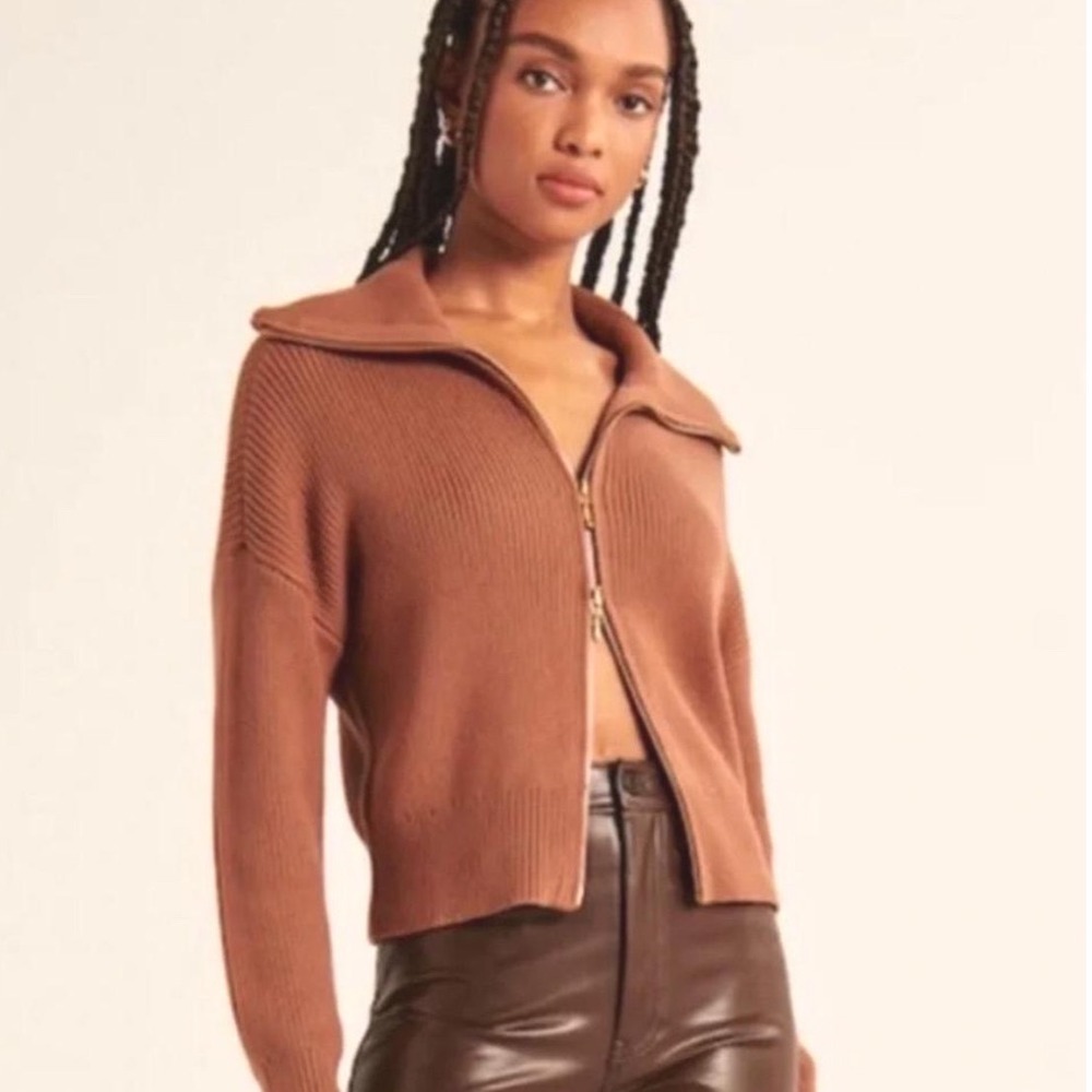 Abercrombie & Fitch Sweater Women S Brown Excellent Zip Ribbed Knit Casual Chic